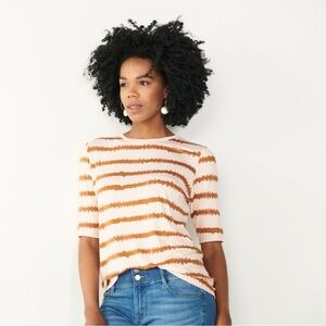 Nine West Cream and White 3/4 Sleeve T-Shirt